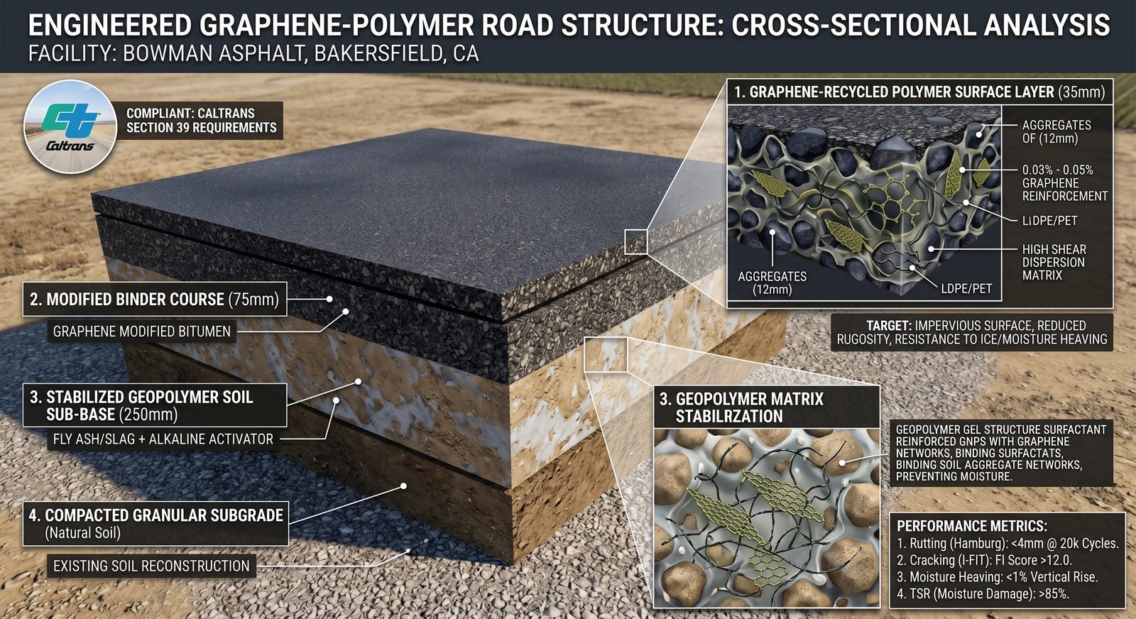 Graphene-polymer road structure